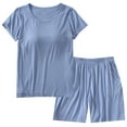thumbnail image 7 of Women's Pajama 2PCS Sets, Soft Solid Color Lounge Sleepwear Short Sleeve Tops with Built in Bra Shorts Outfits Pjs Sets with Pocket, Multicolor, M-3XL, 7 of 7