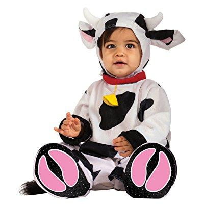 rubie's costume cuddly jungle mr. moo cow romper costume, white/black, 6-12 months