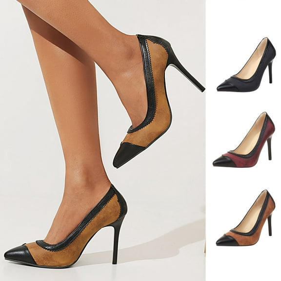 Fesfesfes High Heels Women's Shoes Vintage Stitching Sandals Super High Heel Pointed Toe Casual Stilettos Pumps 7(39)