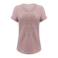 thumbnail image 4 of Ruyang Womens Summer Tops Crew Neck Lace Splicing Knit T Shirts Dressy Casual Short Sleeve Tops Solid Color Tee Tops, 4 of 4