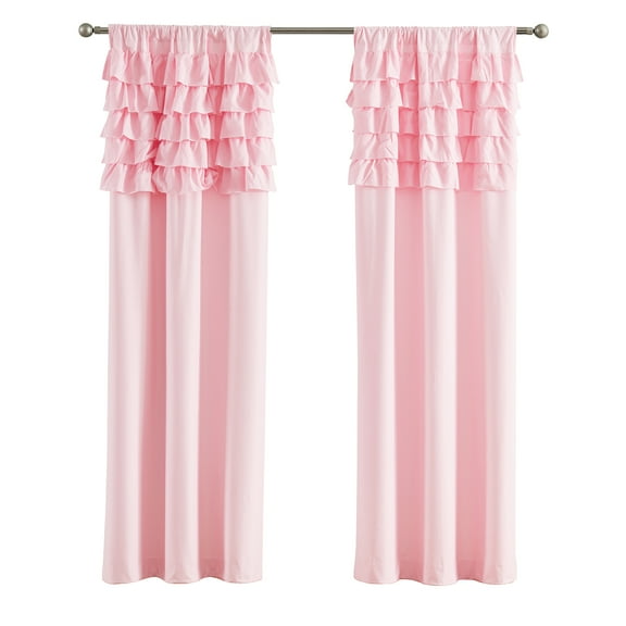 Your Zone Pink Ruffle Reversible Rod Pocket Blackout Curtain Panel, 37" x 84"