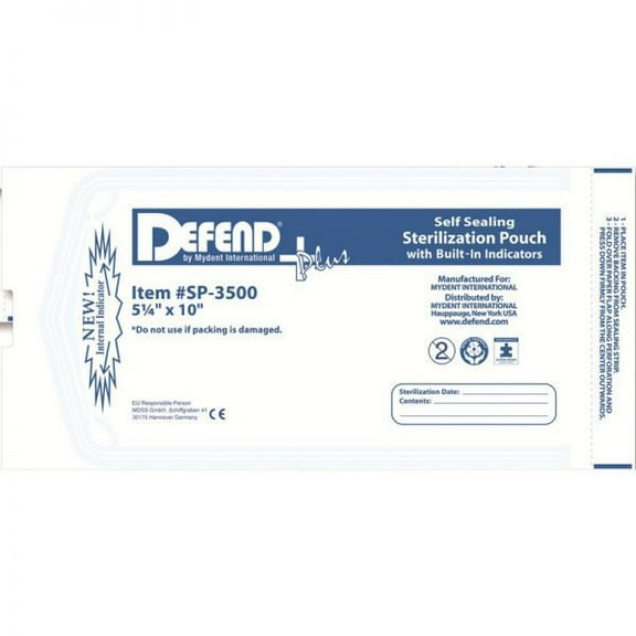Mydent SP3500 Defend Plus Self Sealing Sterilization Pouches 5.25" X 10" 200/Box