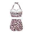 thumbnail image 4 of Renewold Casual Women Tankini Swimsuits 2 Piece Sexy Bikinis Set Quick Dry Cheeky Tankinis for Beach Swimming Surfing Pink Leopard Print Halter Tie Back Swimwear Size XL, 4 of 6