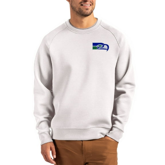 Men's Cutter & Buck Gray Seattle Seahawks Throwback Roam Recycled Raglan Pullover Sweatshirt