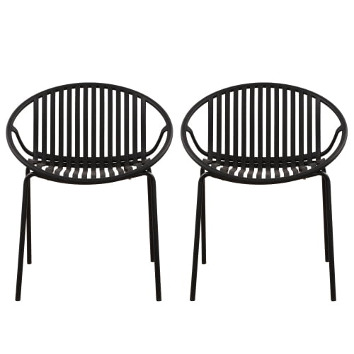 DEGUO Patio Dining Chairs Stackable Chairs with Breathable Design Modern Simple Art Style (Set of 2),Metal Legs Plastic backrest,Black