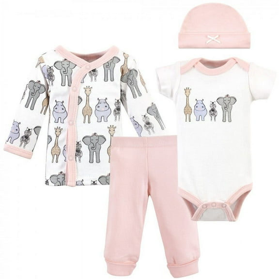 Hudson Baby Infant Girl Preemie Layette Set 4-Piece, Pink Safari, Preemie