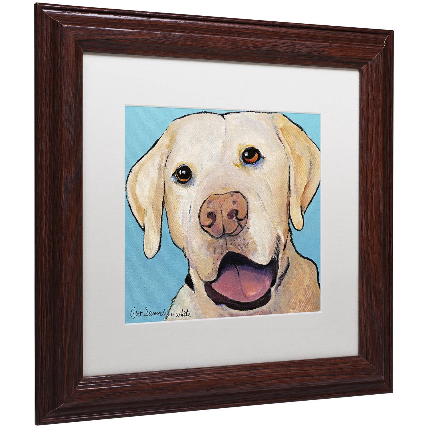 Trademark Fine Art "Lucky Dog Canvas Art" Canvas Art by Pat Saunders-White, White Matte, Wood Frame