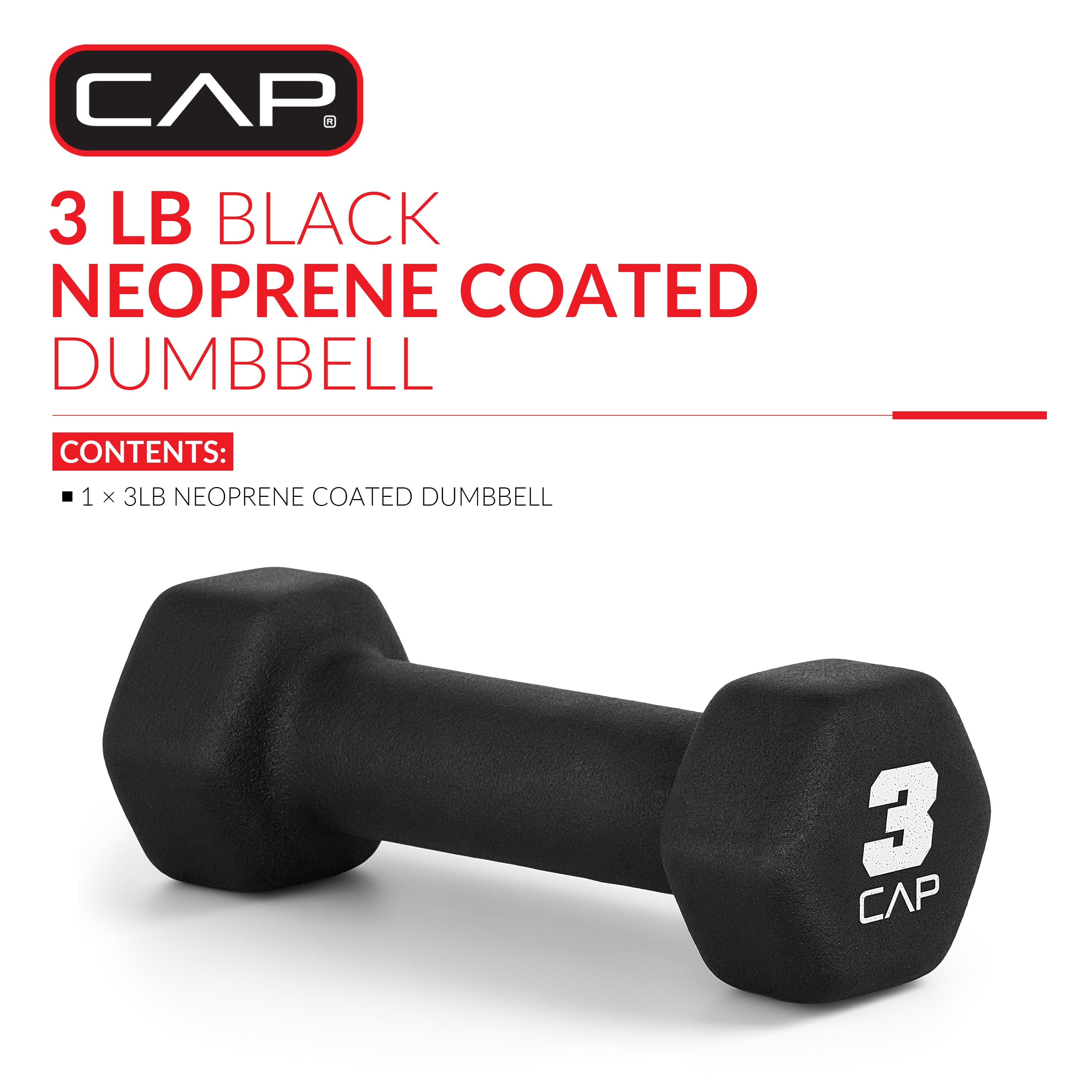 CAP, 3lb Neoprene Dumbbell, Black, Single