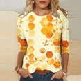 thumbnail image 2 of CYMMPU Spring Tops Round Neck Tunic Tops 3/4 Sleeve Loose Fit Blouses for Women Dressy Casual Bee Pattern Fall Fashion Shirts Lightweight Basic T-Shirts Multicolor XXXL, 2 of 5
