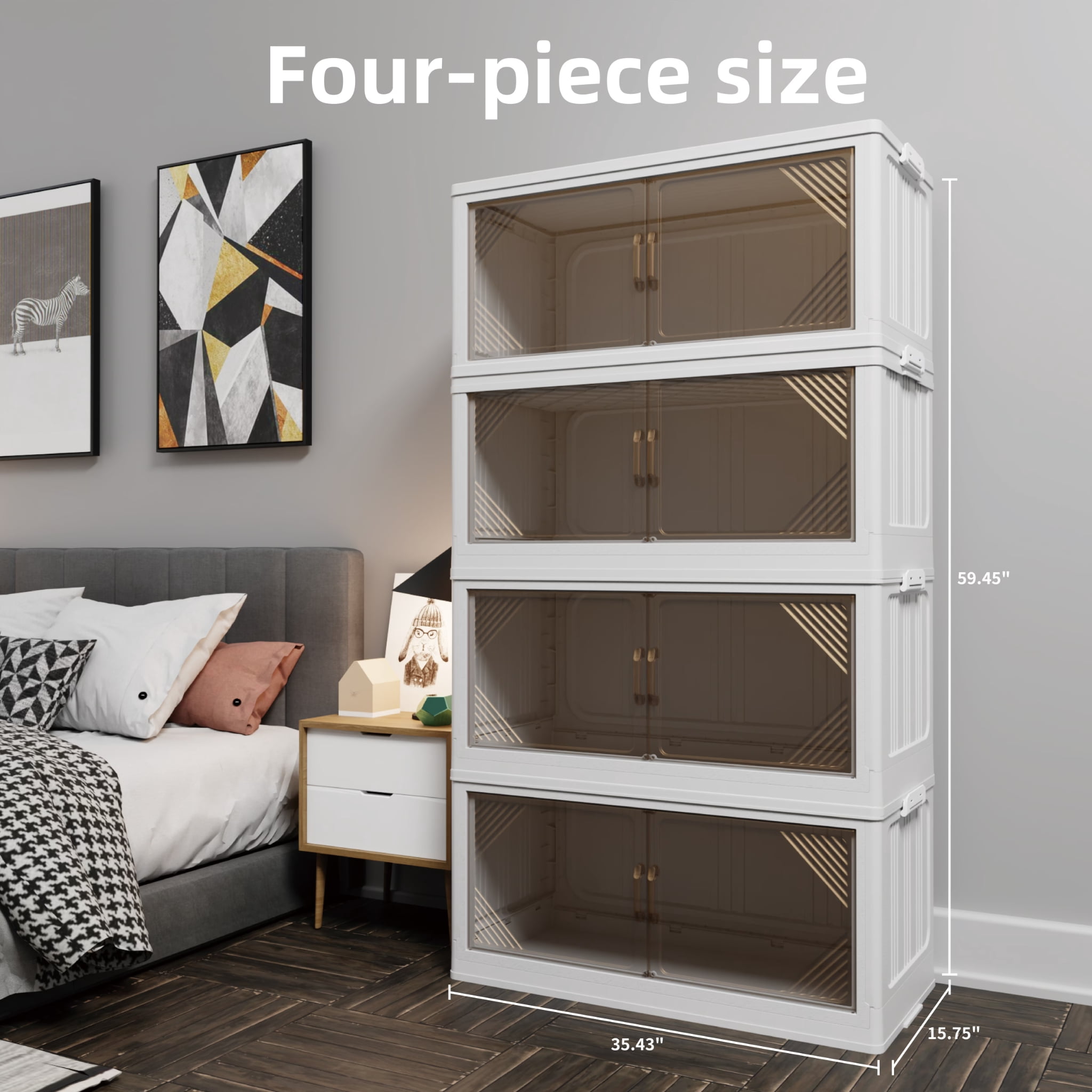 573QT 4-Pack Transparent Plastic Storage Cabinets, Beige