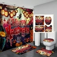 thumbnail image 1 of Halloween Bathroom Four-Piece Set with Shower Curtain,Bathroom Mat,U-Shaped Rug,Toilet Lid Cover,Happy Halloween Shower Curtain Set with 12pcs Hooks Accessories,Halloween Theme Bathroom Decor, 1 of 6