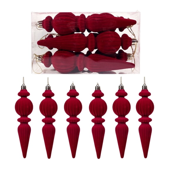 6 Pcs Velvet Finial Christmas Tree Ornaments - Velvet Pendants Shatterproof Flocked Christmas Ball Ornaments Hanging Vintage Decorations for Xmas Tree Holiday Decorations