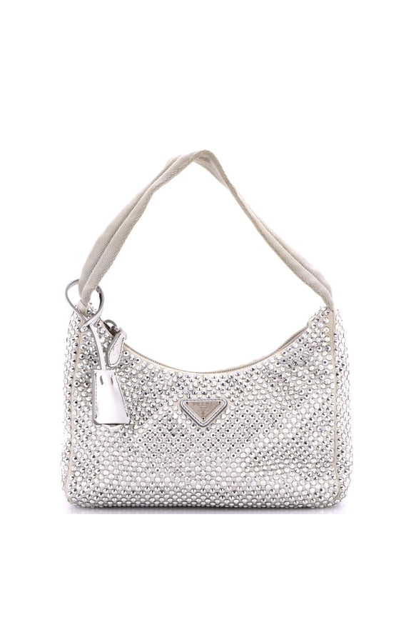 Pre-Owned Re-Edition 2000 Hobo Crystal Embellished Satin Mini By Rebag