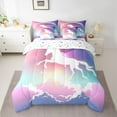 thumbnail image 2 of Manfei Boys Girls Animal Unicorn Bedding Comforter Set 7 Pieces,Dreamy Princess Full Bedding Set Lightweight,Kawaii Gradient Rainbow Fitted Sheet Flat Sheet,Luxury Bedroom Decor,Reversible, 2 of 8