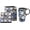 Plaid Flower, variant on Topadorn Watercolor Blue Flower Ceramic Travel Mug, 17oz, Blue Floral Print on Black, Spill-Resistant Lid, Microwave/Dishwasher Safe, Gift Boxed