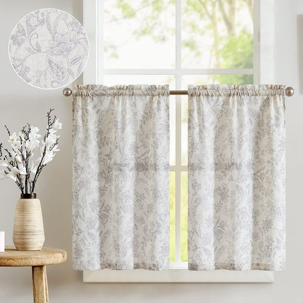 Cortinas jinchan Floral para Cocina 45 cm Gris Lino Cortina de Panel x2