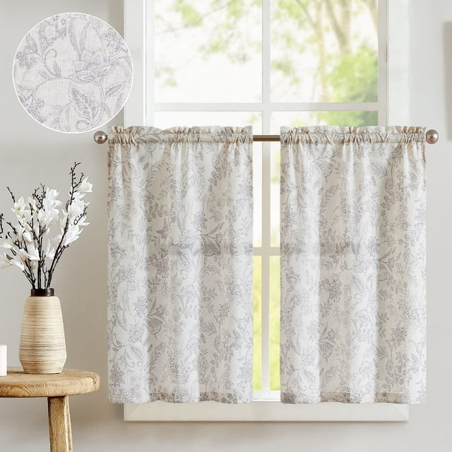 Cortinas jinchan Floral para Cocina 45 cm Gris Lino Cortina de Panel x2