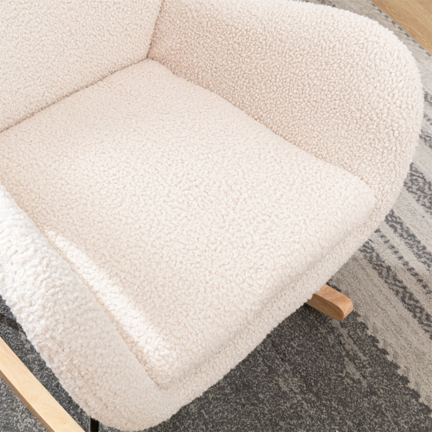 Nursery Rocking Chairs, Teddy Fabric Upholstered Glider Rocker with High Backrest and Armrests for Bedroom Living Room Offices (Beige)