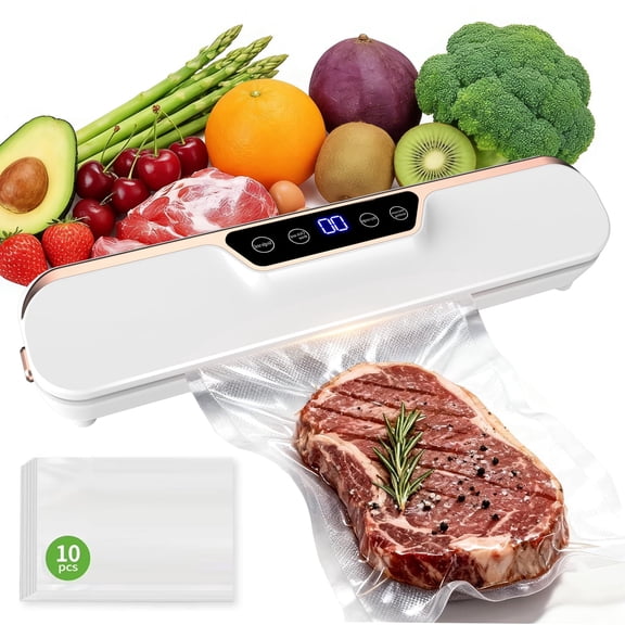 Kisportee Food Vacuum Sealer for Home Use, 62KPA Food Sealer Machines with 10 Bags, Digital Timer & Dry/Wet Modes, Compact for Kitchen Storage, Sous Vide & Meal Prep
