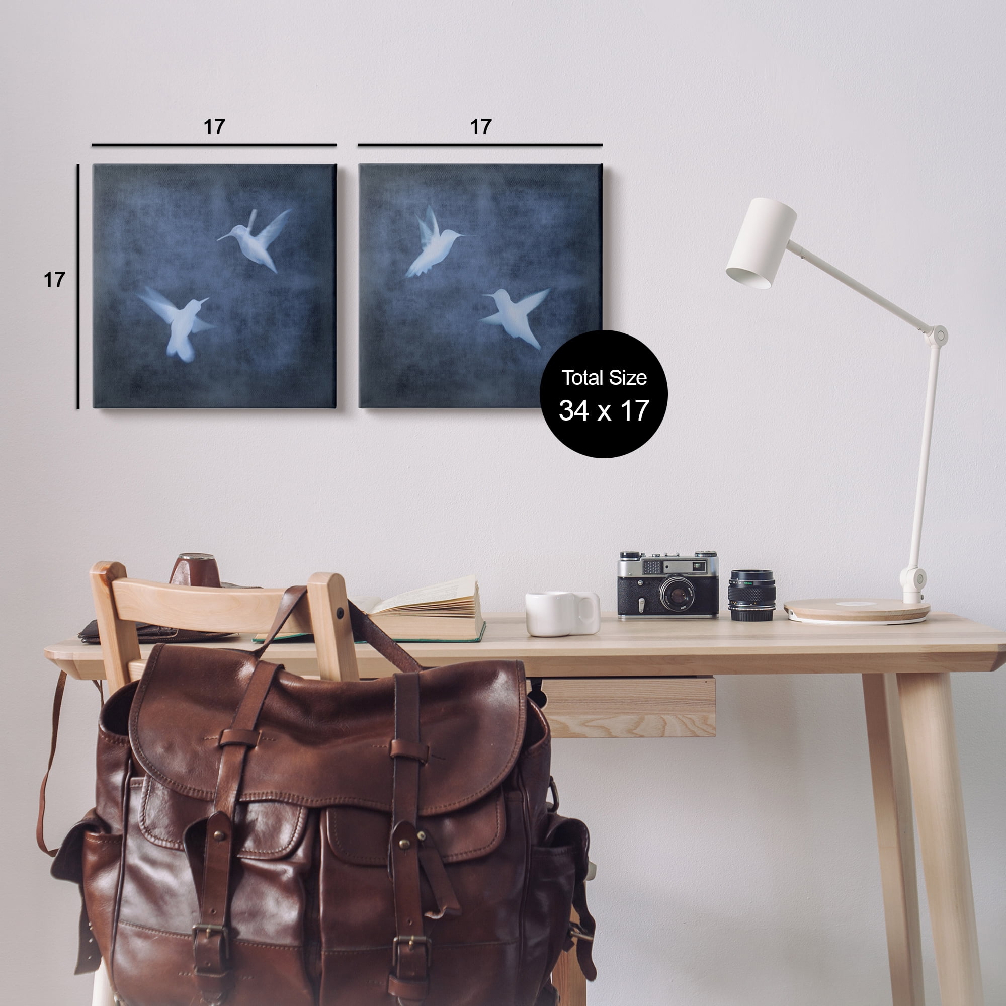 Stupell Modern Blue Birds Flying Silhouettes Animals & Insects Painting Gallery Wrapped Canvas Print Wall Art, Set of 2