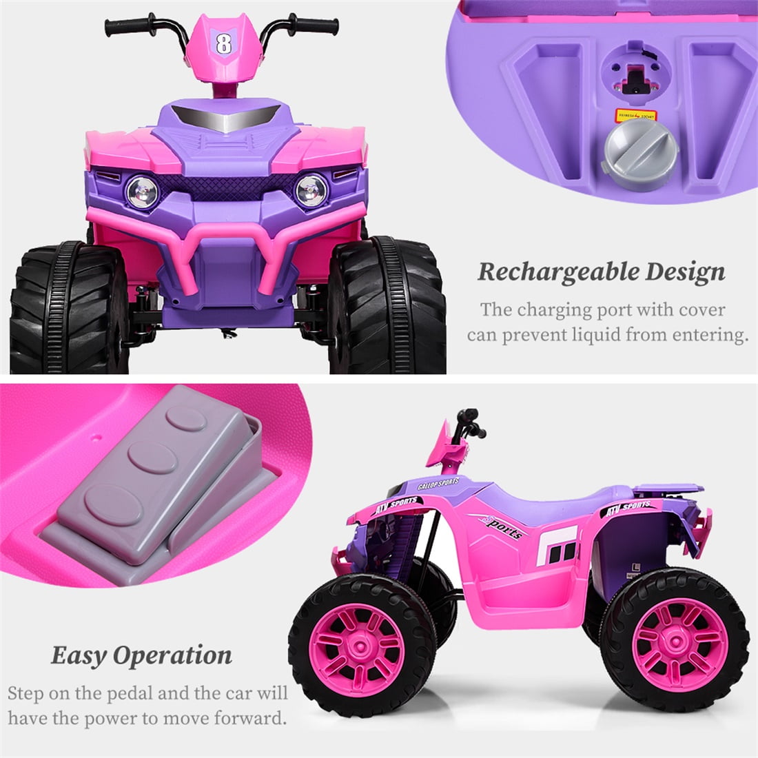 Private Jungle Kids ATV, 12V Battery Powered Electric Vehicle, Ride on Car 4 Wheeler Quad for Boys & Girls Gift, Ride on ATV with LED Lights, Music, Pink & purple, Unisex Private Jungle Kids ATV, 12V Battery Powered Electric Vehicle, Ride on Car 4 Wheeler Quad for Boys & Girls Gift, Ride on ATV with LED Lights, Music, Pink & purple, Unisex