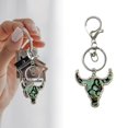 thumbnail image 2 of [ Keychain] Flower Embossed Cowhide Shiny Crystal Bull Head Western Style Bag Charm Unique Accessory, 2 of 3