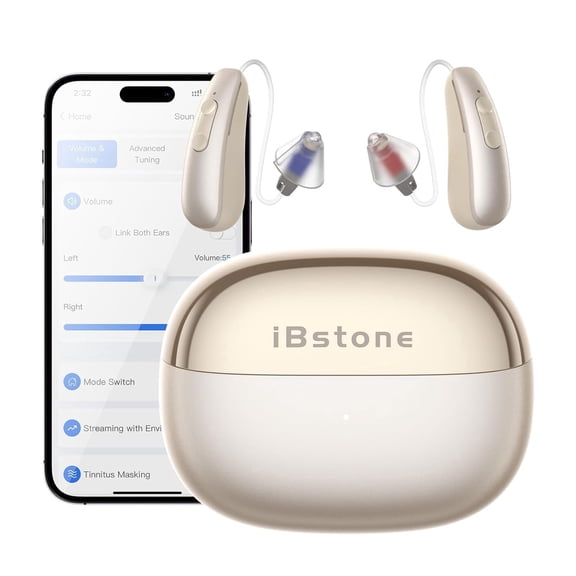 iBstone AuraLink OTC Rechargeable Hearing Aids for Seniors & Adults, Easy App Control for Personalized Sound, Tinnitus Masking, AI Noise Reduction, RIC, Bluetooth 5.4 for iOS & Android