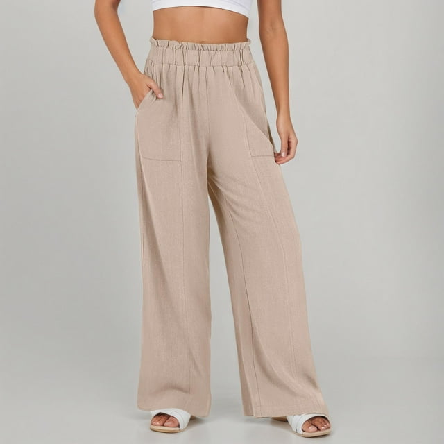 Pantalon Décontracté pour Femme Taille Haute Jambe Droite Confortable Extensible Léger pour Usage Quotidien