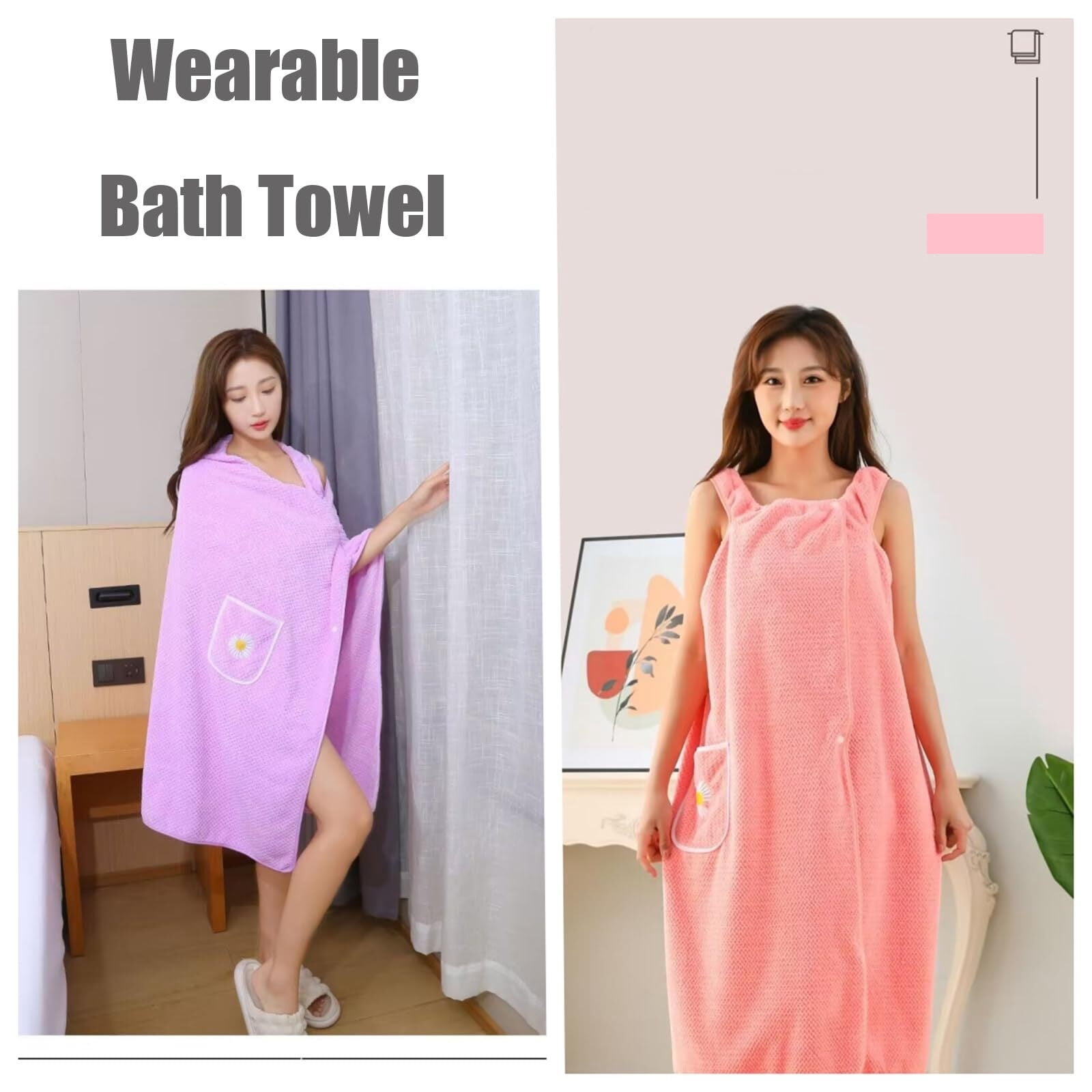 Wearable Bath Towel for Women, Quick Dry Absorb Water Bath Towel, Towel Wrap Plus Size
