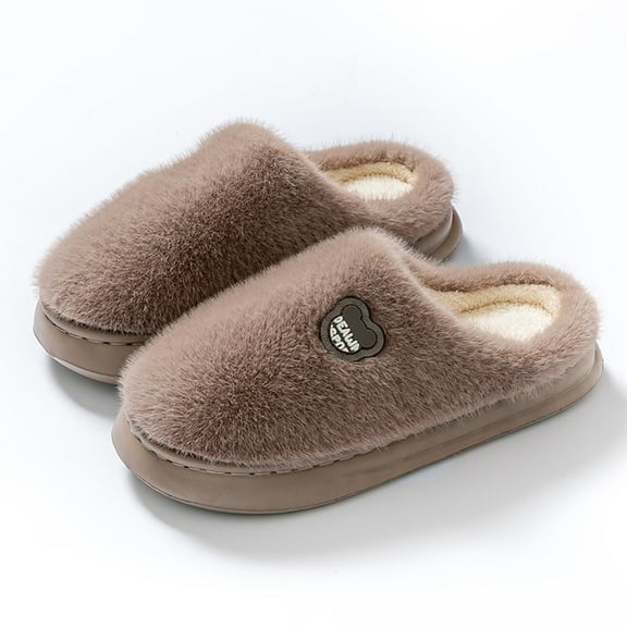 Viluyesy Mens Fuzzy Slippers, Slip-On Memory Foam Plush Lining Winter Cozy Warm Indoor Shoes Coffee
