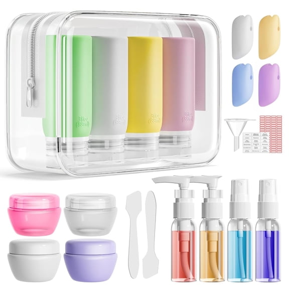 21 Pack Leak Proof Silicone Travel Bottles Set, TSA Approved Containers Toiletries, Travel Size Accessories Shampoo Conditioner Bottles with Toiletry ( Free)