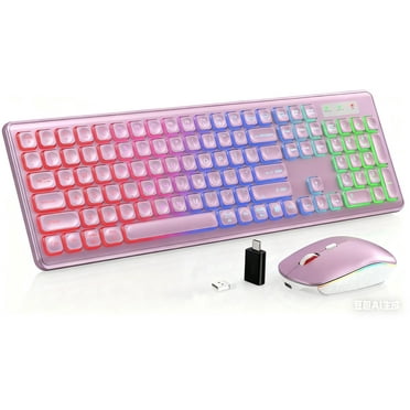Wagpak Wireless Keyboard and Mouse Combo RGB Backlit Rechargeable 2.4GHz Quiet 108 Keys Keyboard-Rose Gold