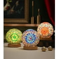 thumbnail image 6 of LINLIN Glass Mosaic Table Lamp with Wooden Base USB Vintage Night Light 3 Color Dimmable Lantern Bedside Table Lamp for Living Room Bedroom, 6 of 6