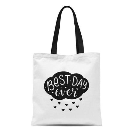ASHLEIGH Canvas Tote Bag Blue Best Day Ever on Cloud Hearts Stationary Baby Durable Reusable Shopping Shoulder Grocery