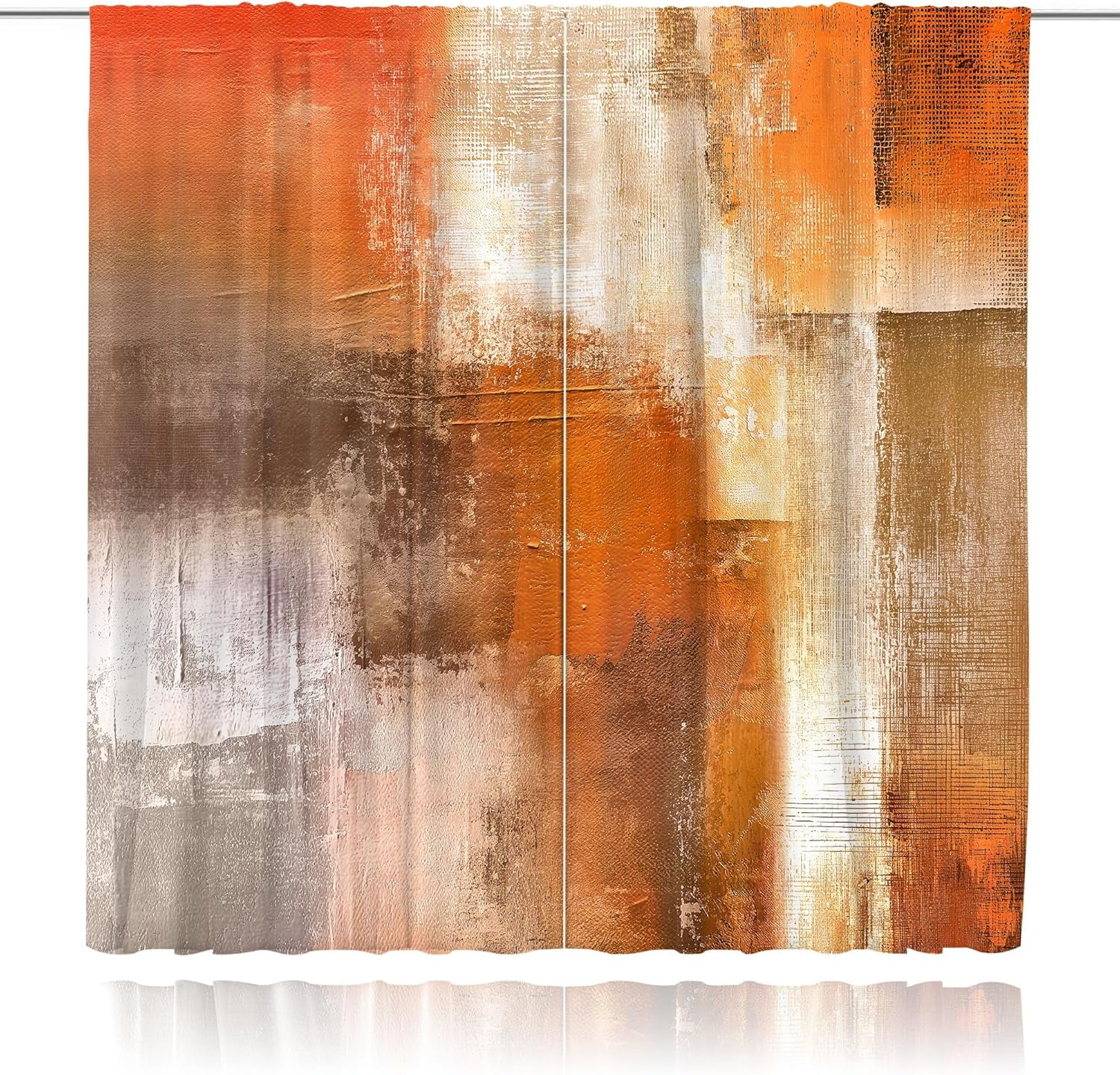 Burnt Orange Curtains 42W x 63H Inch Rod Pocket Abstract Rustic Rust Brown Art Painting Modern Vintage Retro Orange Grey Ombre Oil Print Living Room Bedroom Window Drapes Fabric 2 Panel
