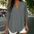 thumbnail image 2 of Aboser Dressy Casual Linen Blouses for Women Fitted Half Sleeve Tops Summer Curvy Hem Shirts Loose Notched V Neck Blouse Solid Color Beach T Shirt, 2 of 7