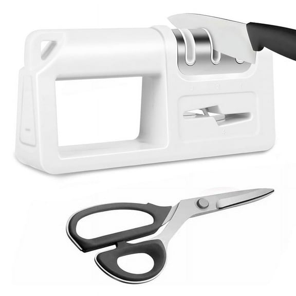 Knife Sharpener,  Sharpener with Scissors Sharpener, Knife Sharpener Tool for Repairing, Restoring White
