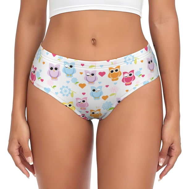 Fotbe Cute Owl Calzones Estampados para Mujer – Ropa Interior de Algodón, Cómoda, Suave y Elástica-Medium