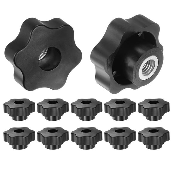 12 Pieces Star Knobs M10 Thread 48mm 6-Point Head Metal Insert Through Hole Threaded Hand Knob Black
