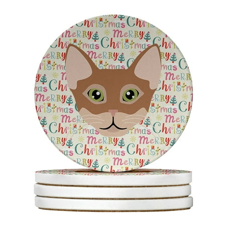 

Chausie Cat Christmas Large Sandstone Coasters Pack of 4 4 in x 4 in