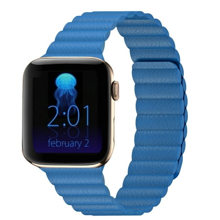 INI Compatible with Apple Watch Band Magnetic Leather Strap For Serious 7 6 5 4 3 2 1 SE Size 45mm 44mm 42mm Wrist 7 to 9 Inch Better Than Loop and Link