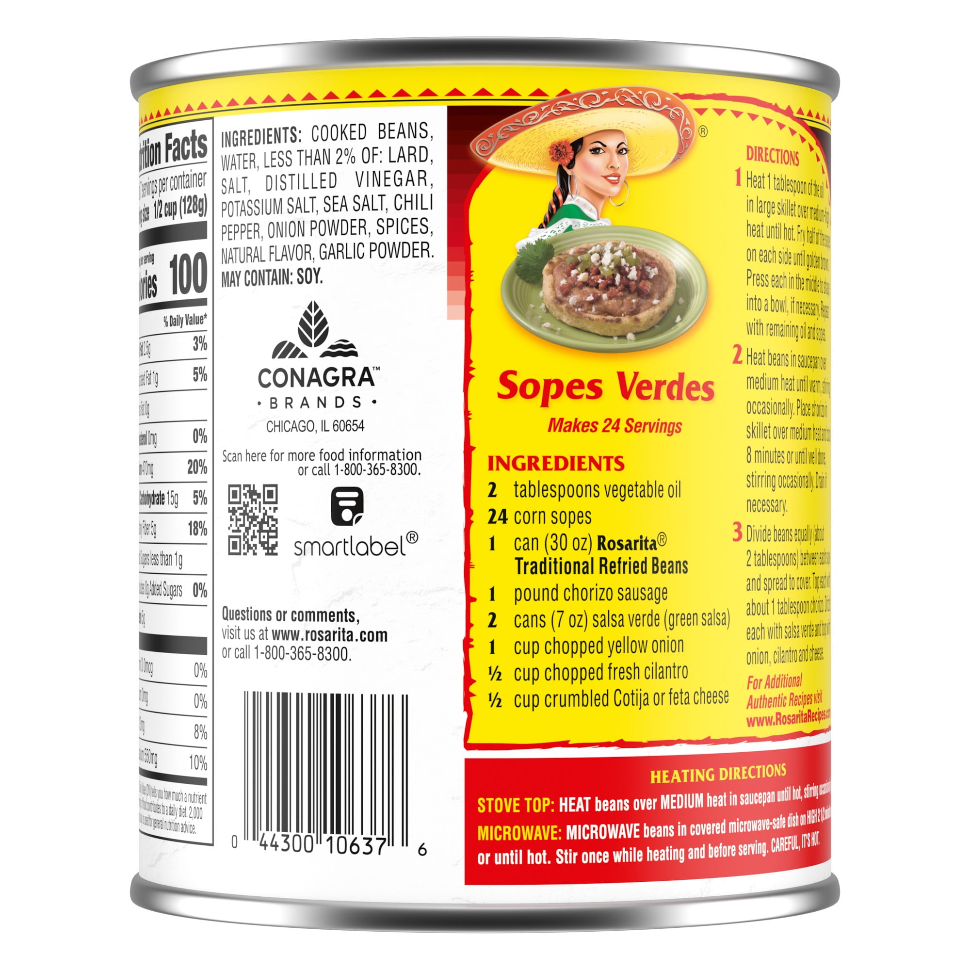 Rosarita Traditional Refried Beans, Canned Beans, 30 oz.