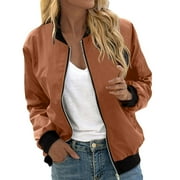 HYWYS Bomber Jacket Women 2024 Casual Floral Lightweight Jackets Women Trendy Zip Up Coat Outwear with Pockets