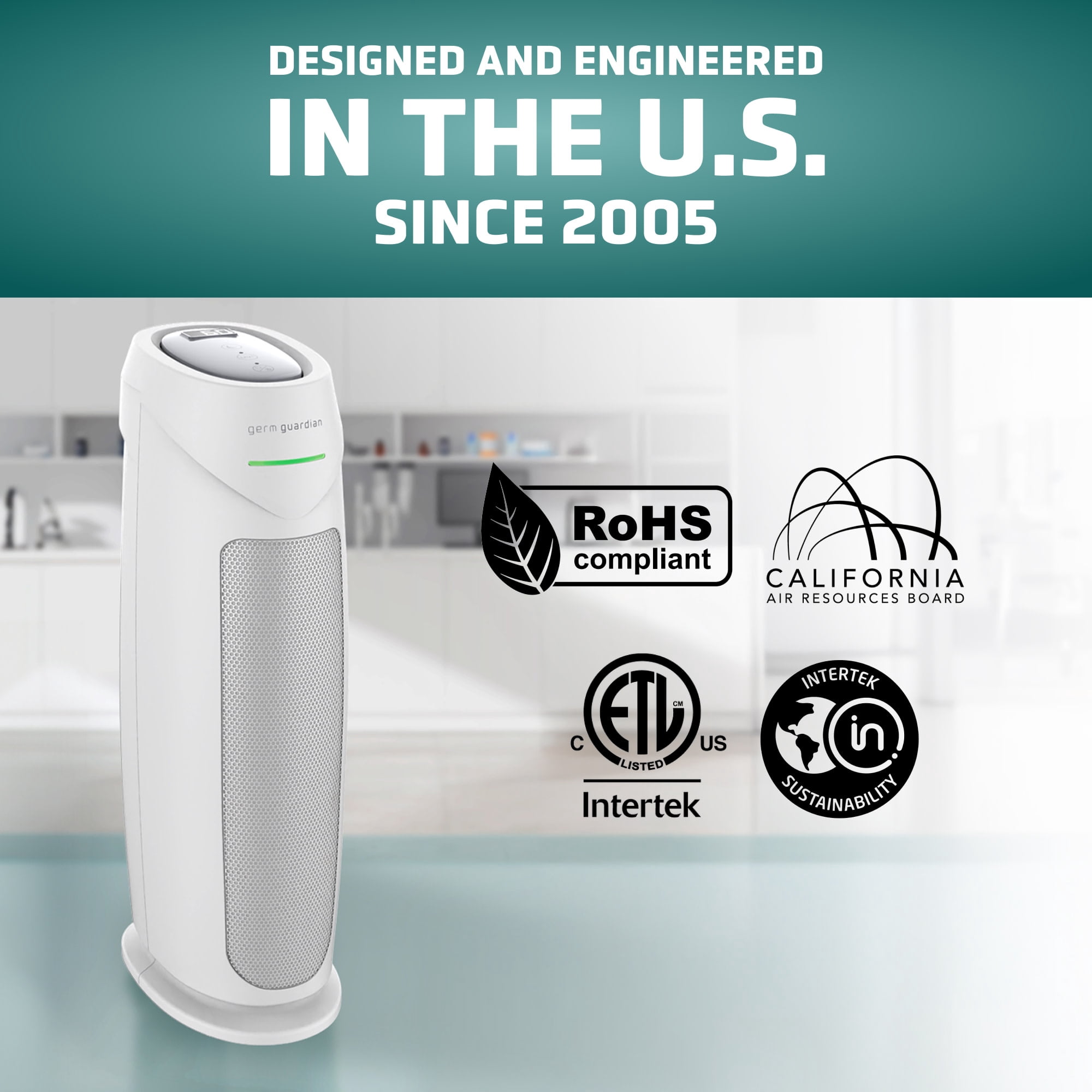 GermGuardian 743 Sq. ft, Air Purifier with HEPA Filter, UV-C and Air Quality Sensor, White, AC4880W