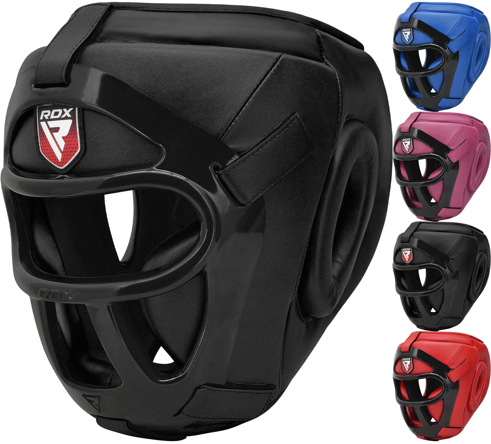 RDX Leather Headgear Face Guard Protector Boxing Helmet MMA Black Head Guard US 