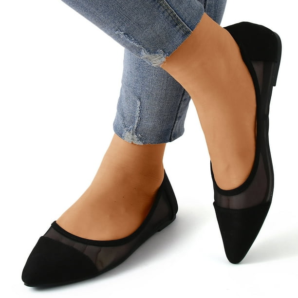 TOWED22 Women's Flats Shoes Pointed Toe Bow Leather Ballet Flats