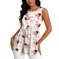 thumbnail image 6 of Craaazy Women's Casual Summer Floral Print Sleeveless Round Neck Pleated Tank Shirt Loose Fit Comfy Flowy Tops, 6 of 6