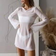 thumbnail image 3 of ZenCart Women's Sexy Sheer Mesh Swimsuit Cover Up Round Neck Long Bell Sleeves Beach Bodycon Mini Dress Summer Bikini Cover-up, 3 of 7
