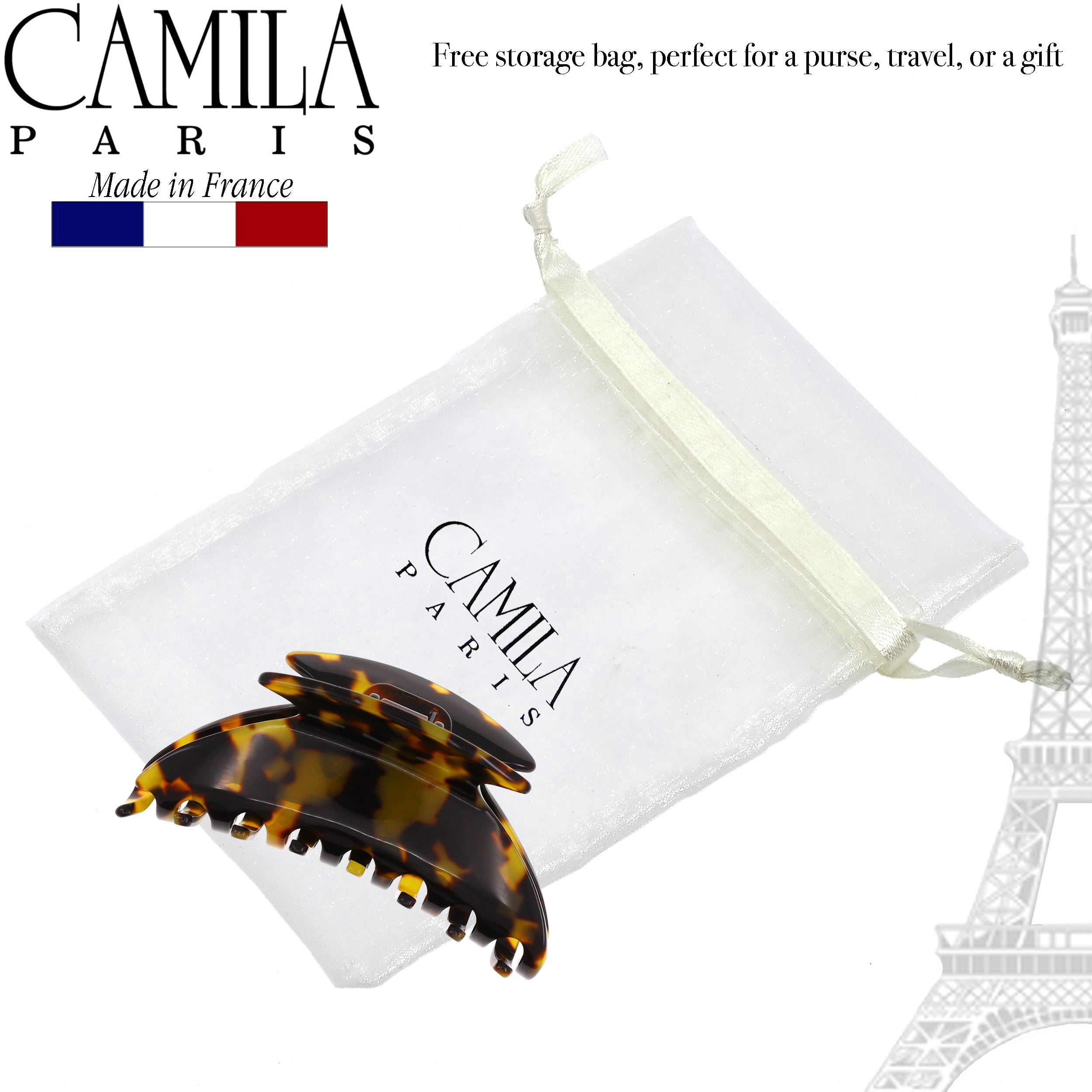 Camila Paris CP2483 French Hair Clip for Women Thick Hair for Long Curly Wavy Hair, Handmade Onyx, Girls Hair Claw Clips, Durable Styling Big Claw Clip for Thick Hair, Strong Hold Grip Made in France