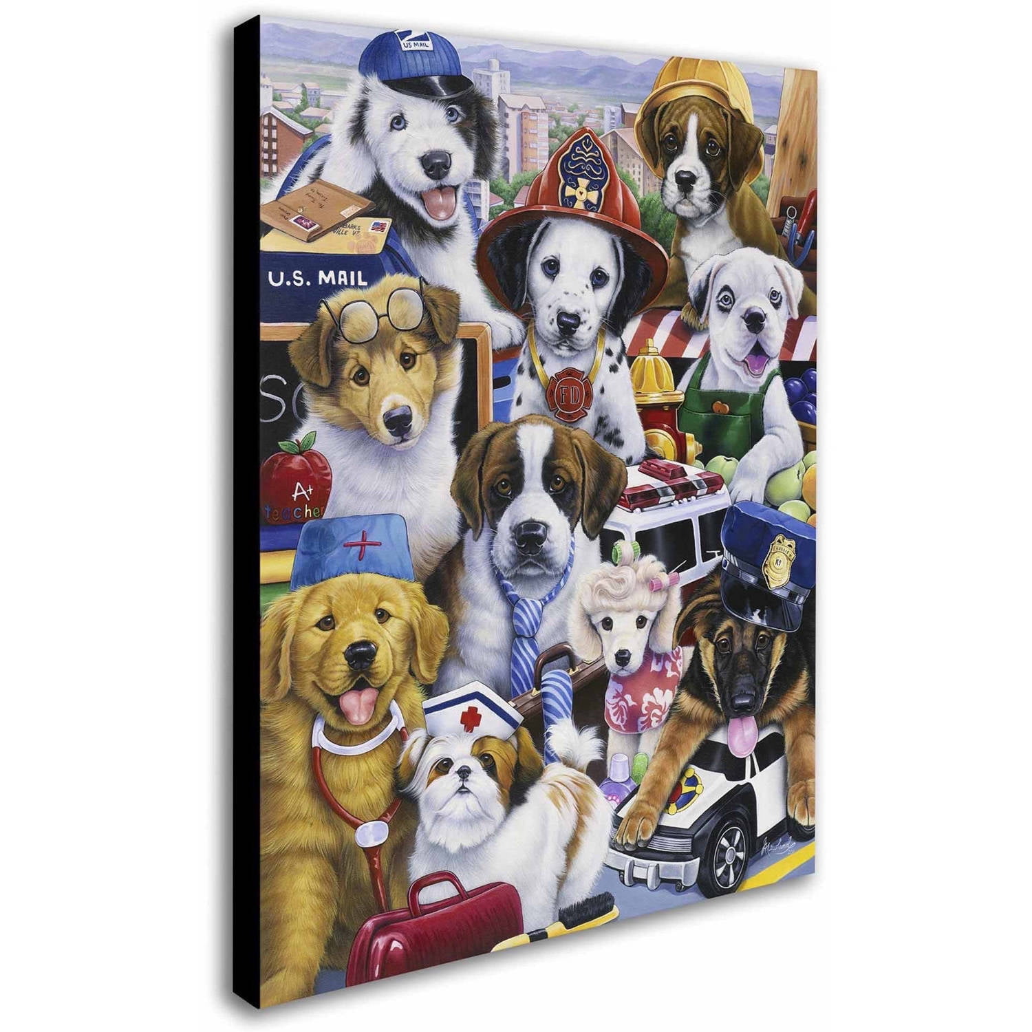 Trademark Fine Art 'Working Puppies' Canvas Art by Jenny Newland